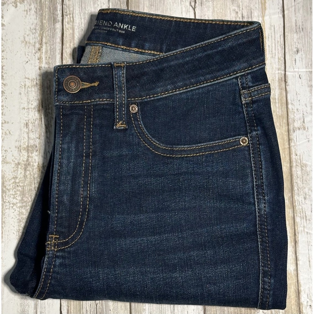 Chico's women's  Boyfriend Ankle Jeans‎ Dark Wash Denim Size 12 Tall sample